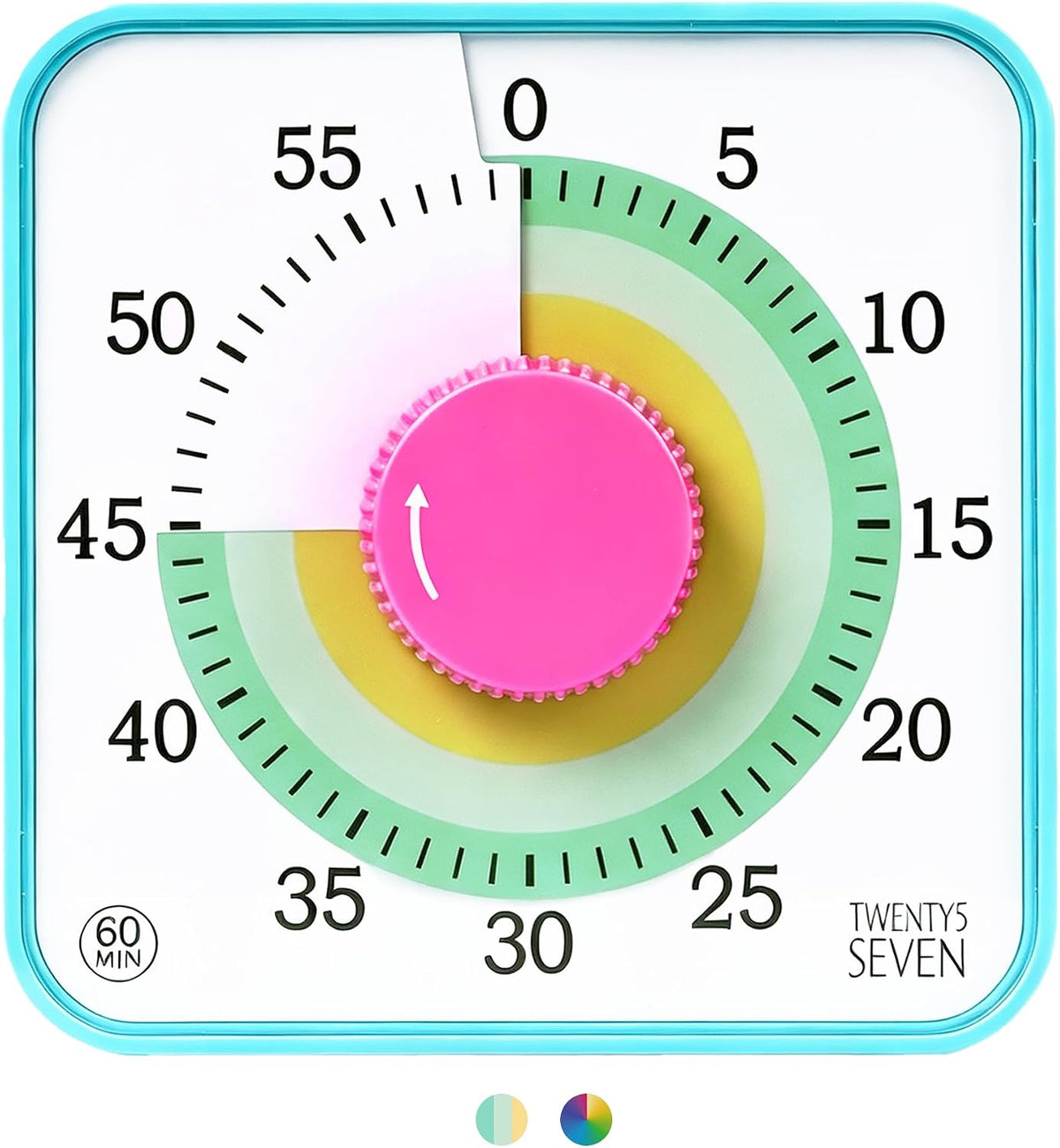 TWENTY5 SEVEN 6-Inch Visual Timer, Battery-Free 60-Minute Countdown Clock