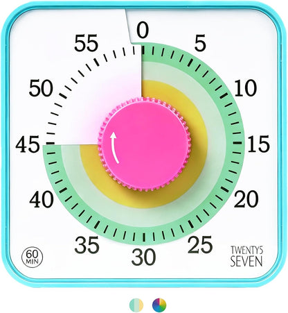 TWENTY5 SEVEN 6-Inch Visual Timer, Battery-Free 60-Minute Countdown Clock