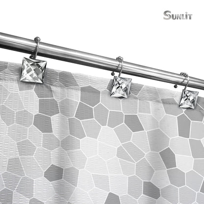Sunlit Luxury Design Square Red Diamond Crystal Gem Bling with Glide Balls Shower Curtain Hooks, Rust Proof Metal Rhinestones Glam Shower Curtain Rings-12 Pack