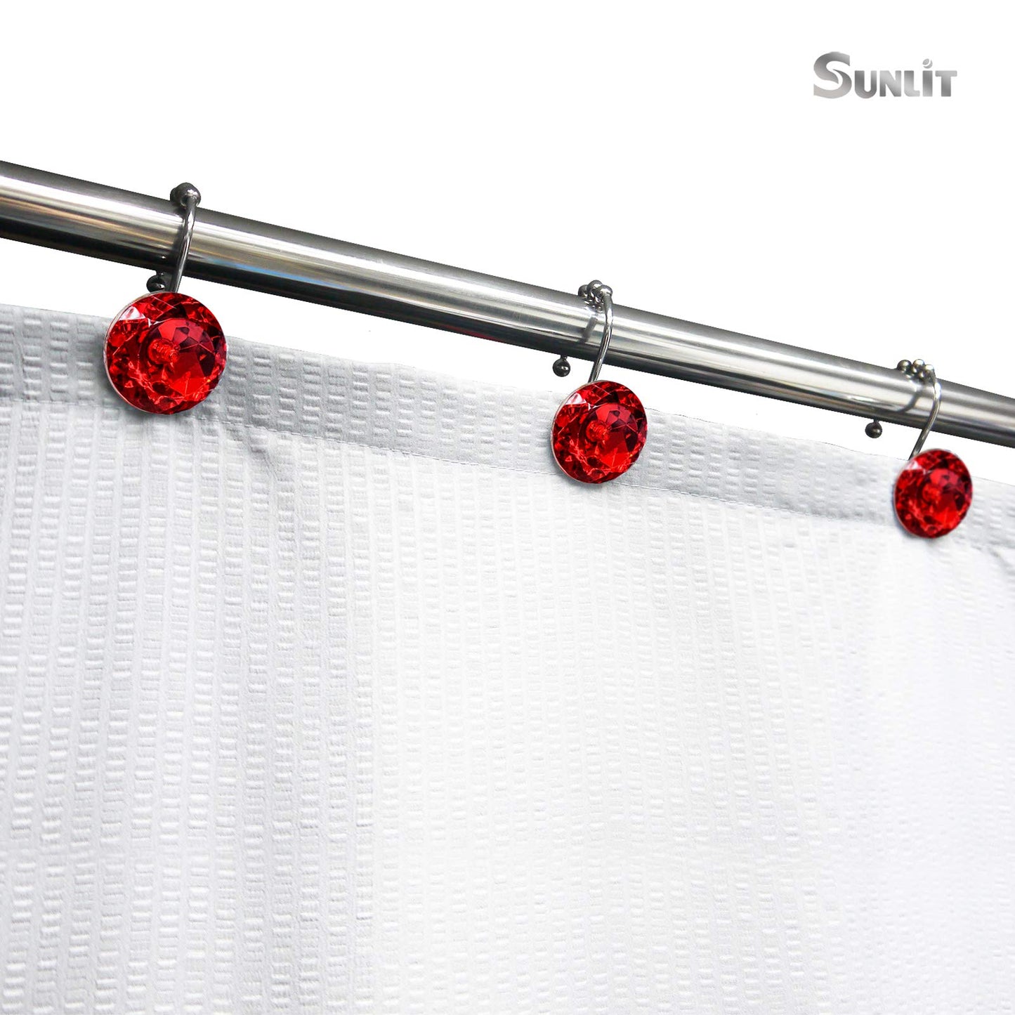 Sunlit Luxury Design Round Yellow Diamond Crystal Gem Bling with Glide Balls Shower Curtain Hooks, Rust Proof Metal Rhinestones Glam Shower Curtain Rings-12 Pack