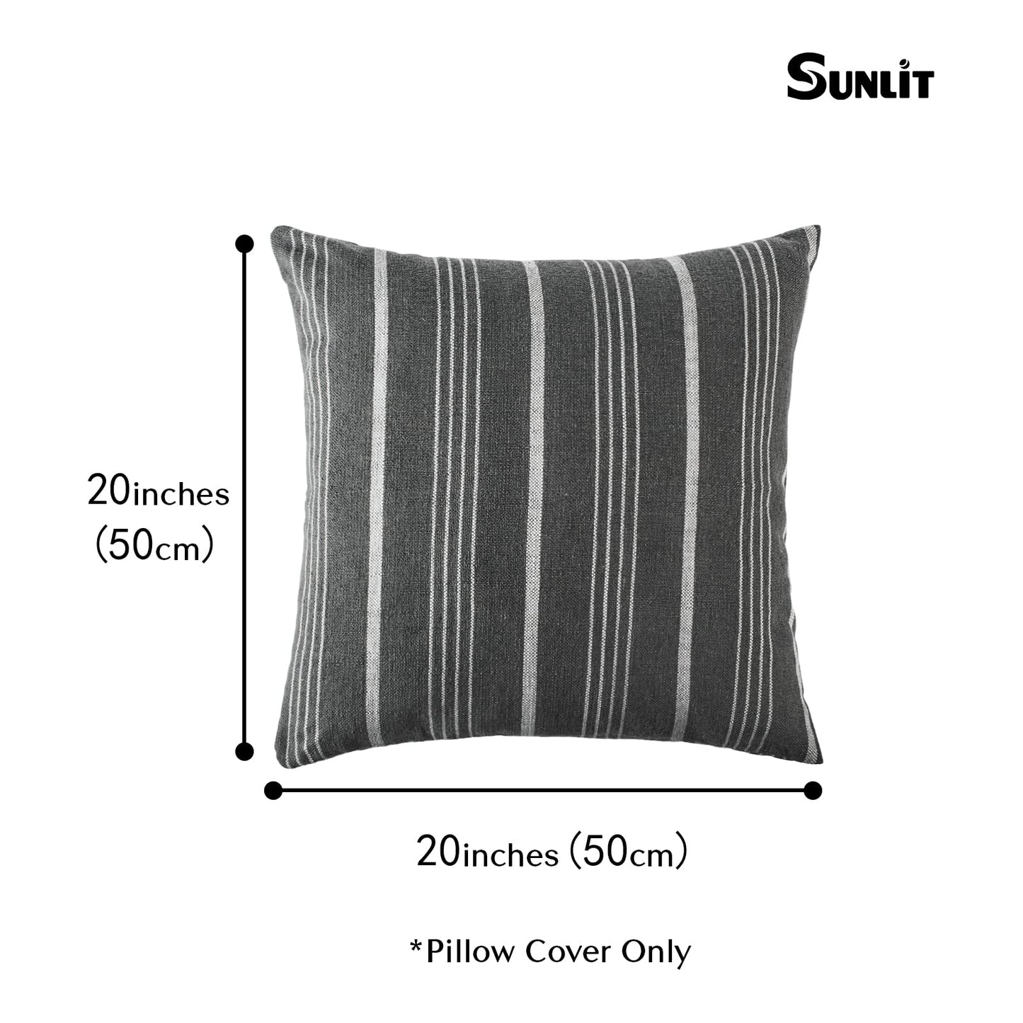 Sunlit Decorative Farmhouse Throw Pillow Case, Set of 2 Cream/Off-White with Black Stripes Modern Accent Square Pillow Cover, 22" x 22", Textured Linen Throw Cushion Covers for Couch Chair Bedroom