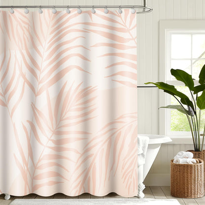 Sunlit 36x72 Inches Sage Green Textured Slubbed Fabric Shower Curtain, Mid Century Modern Palm Leaf Small Stall Shower Curtains for Bathroom Decoration, RV Half Size Narrow Boho Bathroom Curtains