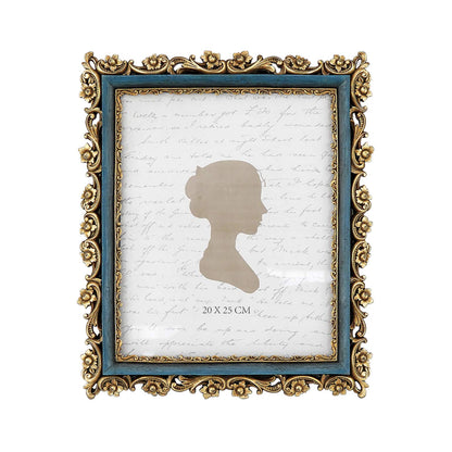 Sunlit Vintage Picture Frame 4x6 Inch, Luxury Antique Photo Frames with Glass Front, Photo Display, Tabletop Wall Hanging, Gift Ideas, Retro Blue and Gold