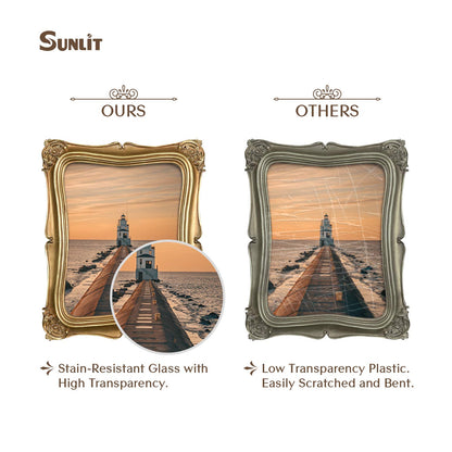 Sunlit Vintage Small Picture Frame 2.5x3.5 Inch, Antique Mini Polaroid Photo Frames with Glass Front, Luxury Wallet Size Picture Frames, Tiny Photo Frames Display Tabletop Wall Hanging Gift Ideas, Gold