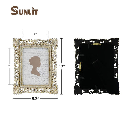 Sunlit Vintage Picture Frame 4x4 Inch, Luxury Antique Square Photo Frames with Glass Front, Photo Display, Tabletop Wall Hanging, Gift Ideas, Antique Gold Silver