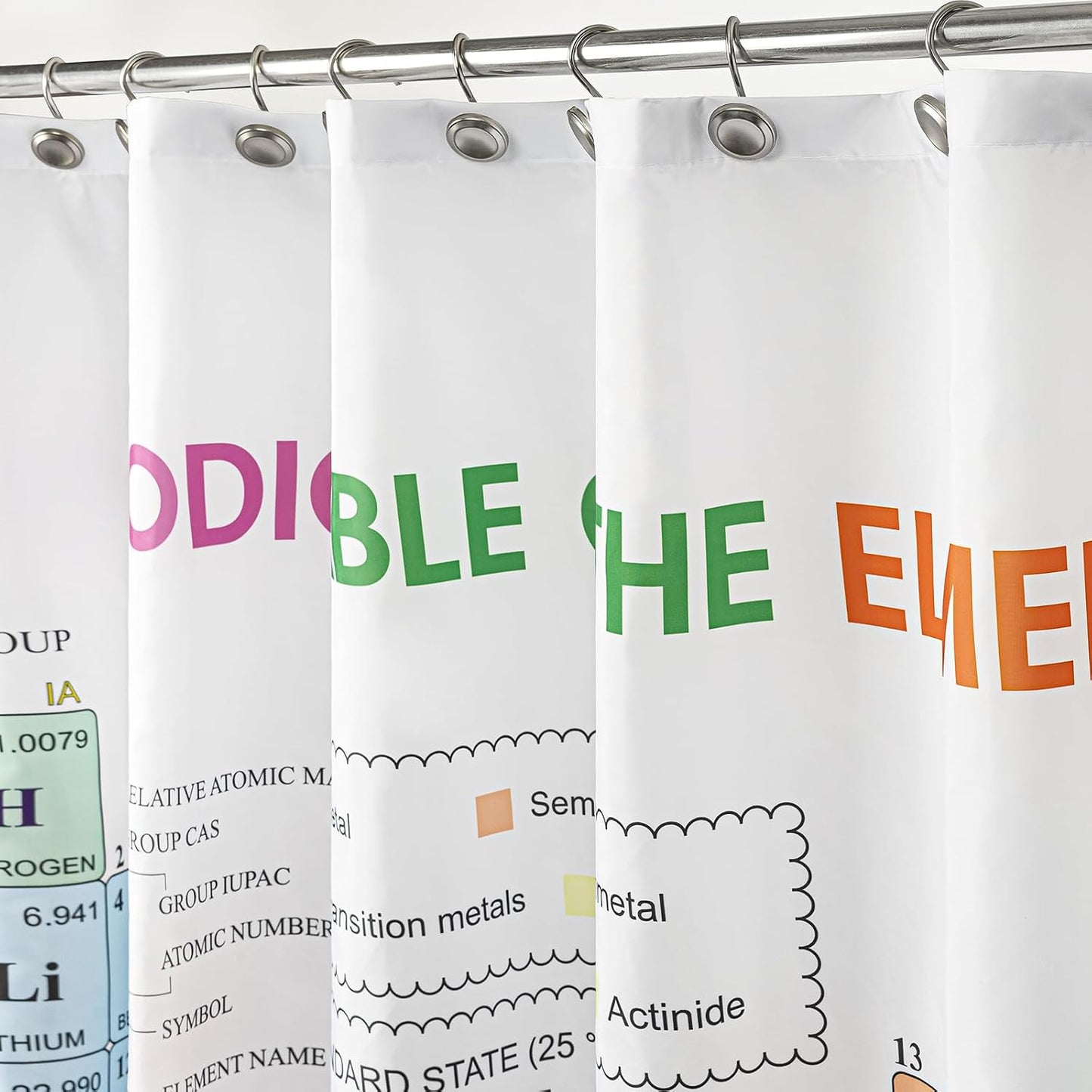 Updated Periodic Table of Elements Fabric Shower Curtains for Chemistry Students and Teacher Use as Poster, Educational Shower Curtain