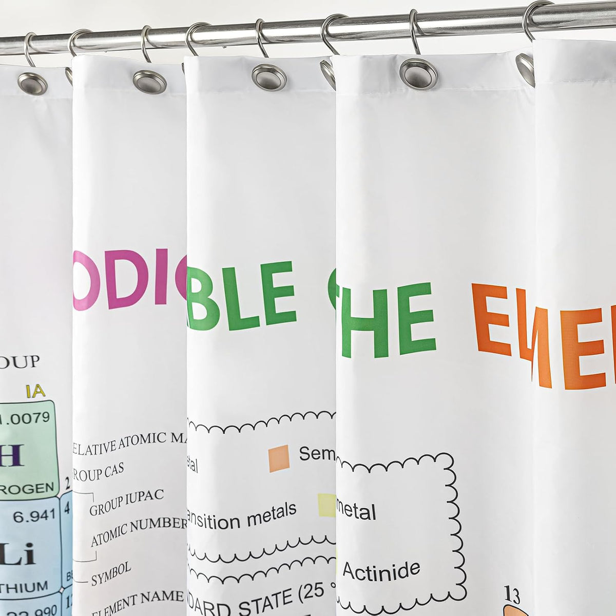 Updated Periodic Table of Elements Fabric Shower Curtains for Chemistry Students and Teacher Use as Poster, Educational Shower Curtain