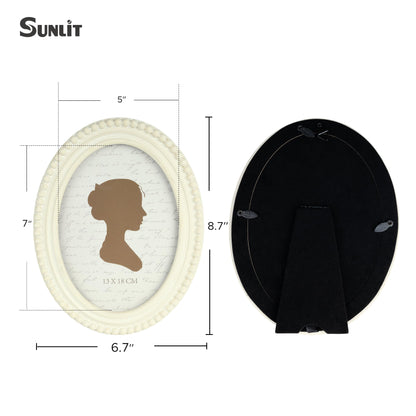 Sunlit Vintage Picture Frame 4x6 Inch with Beaded Border, Luxury Antique Square Photo Frames with Glass Front, Boho Photo Display, Tabletop Wall Hanging, Gift Idea, Distressed White