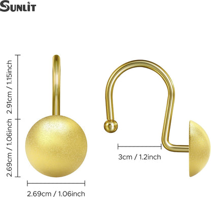 Sunlit Gold Shower Curtain Hooks, Round Metal Home Decorative Shower Curtain Rings for Bathroom, Modern Shower Curtain Hangers Bathroom Accessories, Set of 12