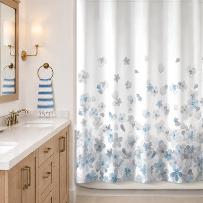 Sunlit Floral Fabric Shower Curtain, Design Simple Style Yellow and Gray Flower Blossoms Shower Curtains for Bathroom Decor with White Background, Machine Washable, 72x72