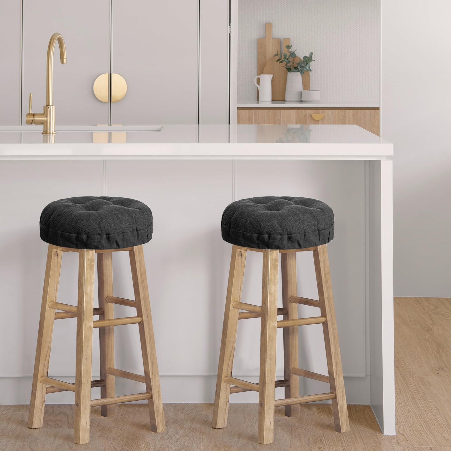 Sunlit Bar Stool Covers - Set of 2 Round Bar Stool Seat Covers, Soft and Cushioned Bar Chair Covers, Easy to Install and Wash, Cover Only, 12 Inch Diameter, Gray