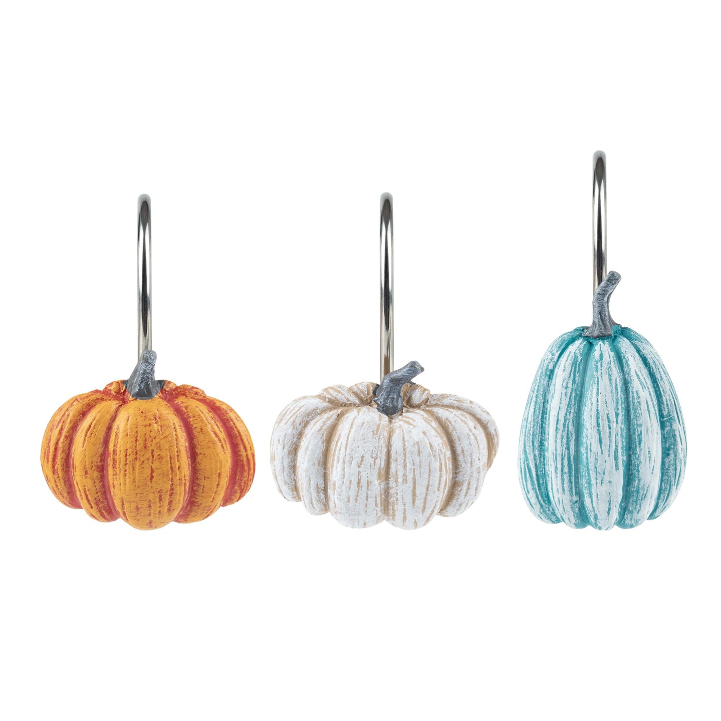 Sunlit Fall Pumpkin Decorative Shower Curtain Hooks, Autumn Harvest Festival Shower Curtain Rings, Resin, Orange Farmhouse Bathroom Curtain Hangers Decoration, Set of 12