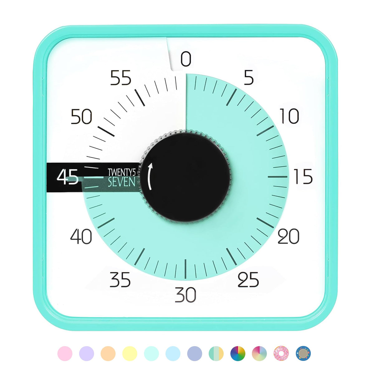 TWENTY5 SEVEN 7.5-Inch Visual Timer, Battery-Free 60-Minute Countdown Clock