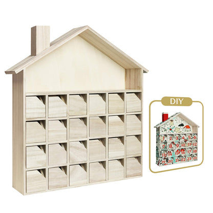 Sunlit Christmas Wooden Advent Calendar with Drawers, Unfinished Wooden, House Shaped Countdown Calendar Ready to Decorate and Personalize | Craft Storage Box | DIY Guru and Crafters