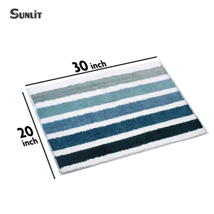 Sunlit 17"x24" Ombre Blue Bathroom Rug Non-Slip Absorbent Soft Bath Mat Set, Floor Mat Dry Fast Machine Washable.