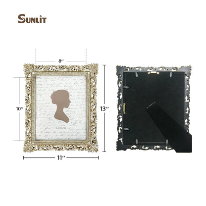 Sunlit Vintage Picture Frame 4x4 Inch, Luxury Antique Square Photo Frames with Glass Front, Photo Display, Tabletop Wall Hanging, Gift Ideas, Antique Gold Silver