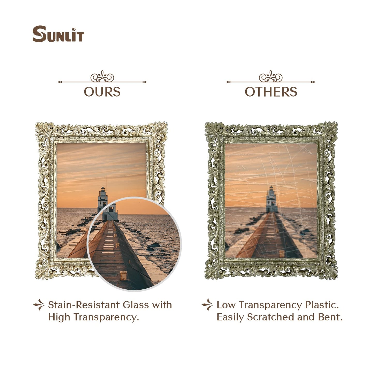 Sunlit Vintage Picture Frame 4x4 Inch, Luxury Antique Square Photo Frames with Glass Front, Photo Display, Tabletop Wall Hanging, Gift Ideas, Antique Gold Silver