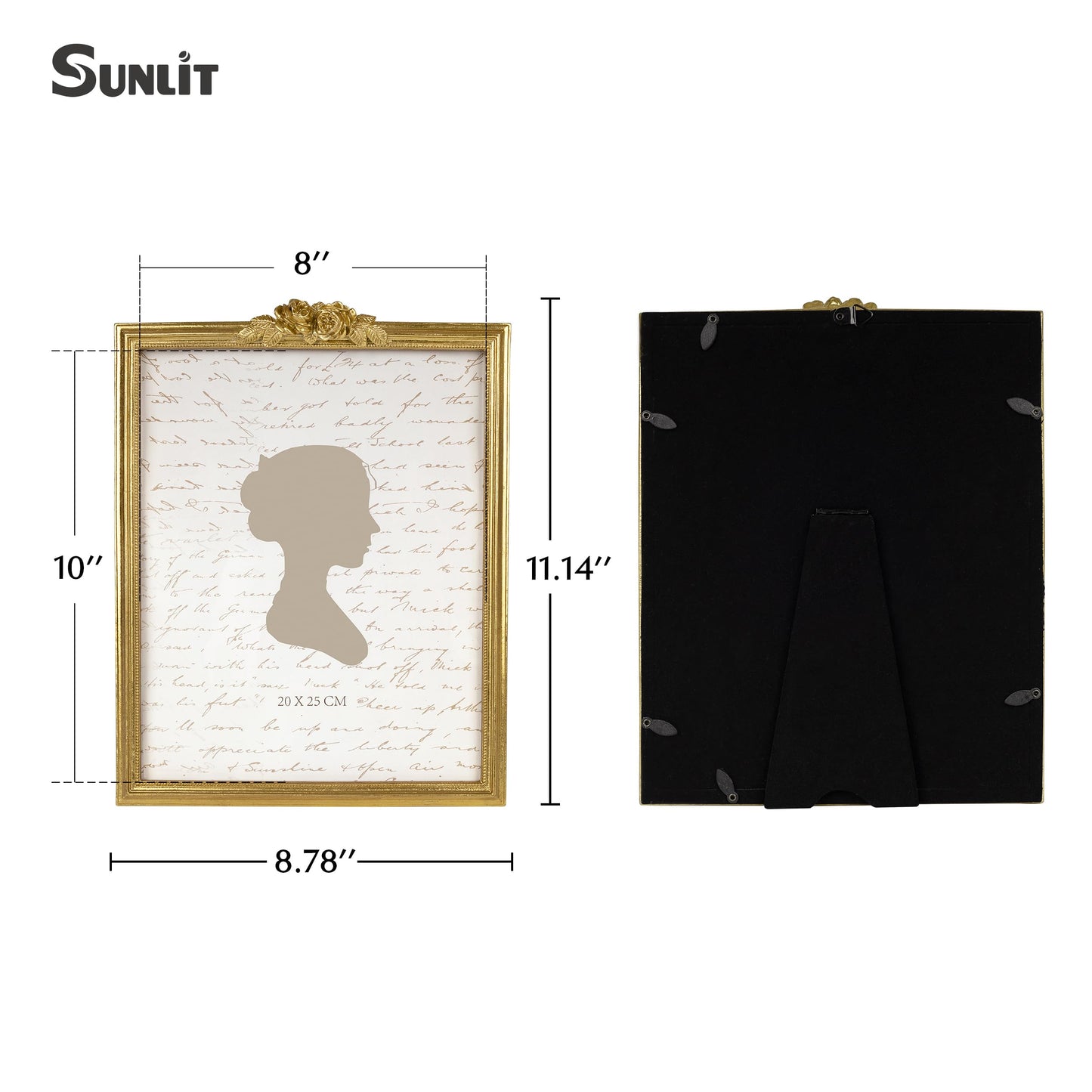 Sunlit Vintage Picture Frame 5x7 Inch, Luxury Antique Photo Frames with Glass Front, Luxury Photo Display, Tabletop Wall Hanging, Gift Ideas, Golden Rose