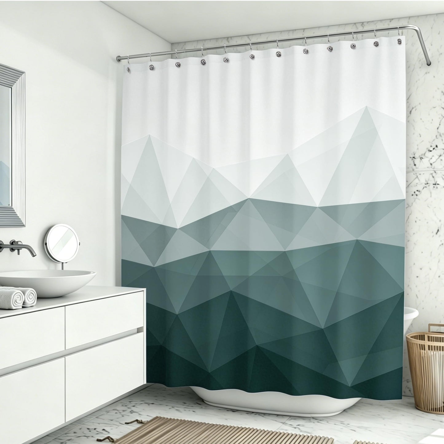 Sunlit Design 36 x 72 Inches Ombre Blue Small Stall Shower Curtain RV Half Size Narrow Bathroom Curtains Contemporary Geometric Fabric Bathroom Decor