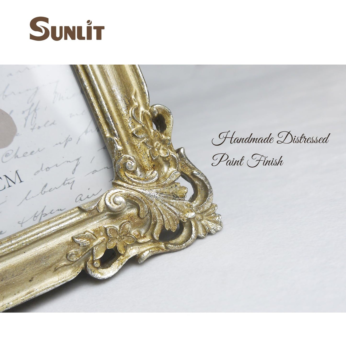 Sunlit Vintage Picture Frame 4x6 Inch, Luxury Antique Photo Frames with Glass Front, Photo Display, Tabletop Wall Hanging, Gift Ideas