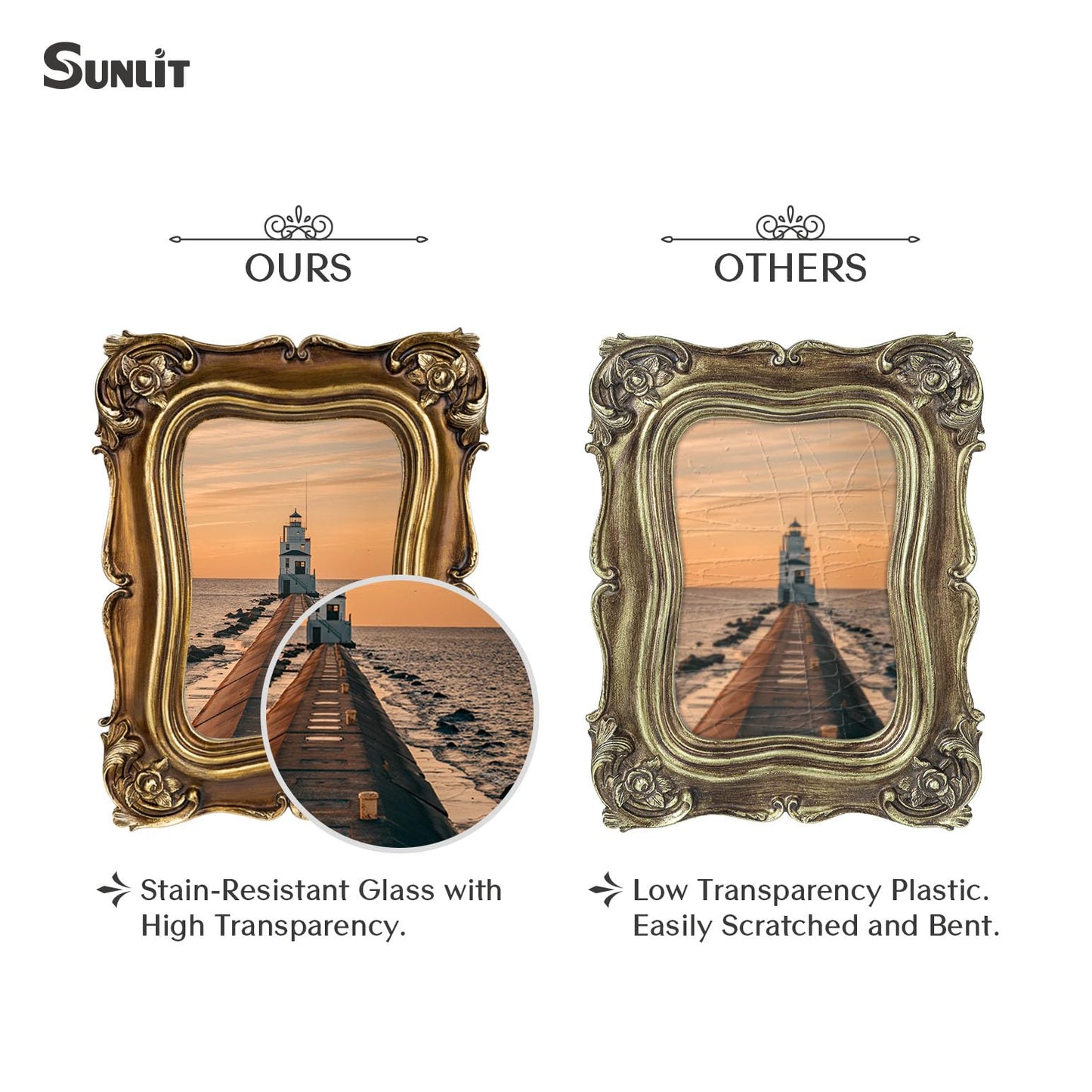 Sunlit Vintage Small Picture Frame 2.5x3.5 Inch, Antique Mini Polaroid Photo Frames with Glass Front, Luxury Wallet Size Picture Frames, Tiny Photo Frames Display Tabletop Wall Hanging Gift Ideas, Gold