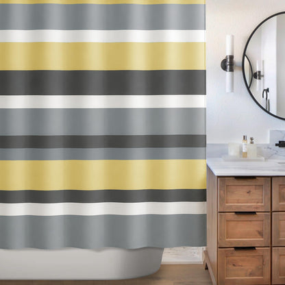 Sunlit Sage Green Gray Horizontal Stripes Water-Repellent Fabric Shower Curtain with Reinforced Metal Grommets Refreshing Striped Design Bathroom Decor, 72x72