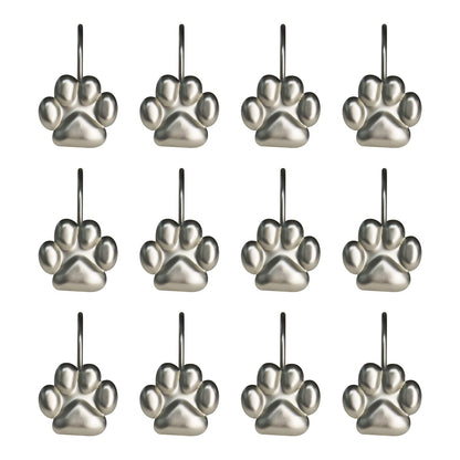 Sunlit Fashion Design Cute Paw Print Polished Double Shower Curtain Hooks for Dog Cat and Bear, Rust Proof Oil Rubbed Metal Shower Curtain Rings-12 Pack