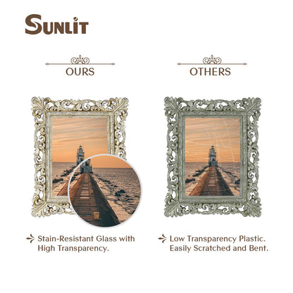 Sunlit Vintage Picture Frame 4x4 Inch, Luxury Antique Square Photo Frames with Glass Front, Photo Display, Tabletop Wall Hanging, Gift Ideas, Antique Gold Silver