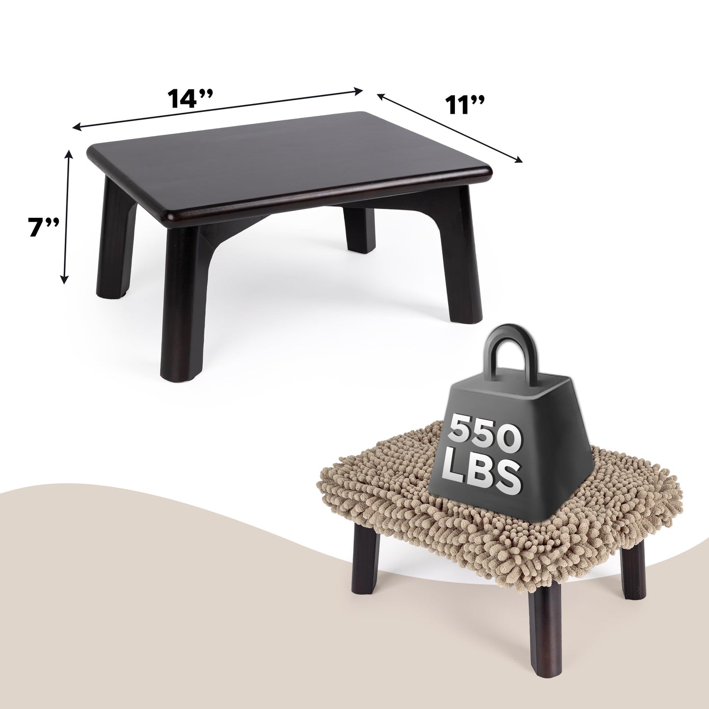 Sunlit One Step Stool with Absorbent Chenille, Stool Holds up to 550 lbs, Non-Slip Wood Foot Stool, Wooden Step Stool for Adults, Step Stools for Kids, Kitchen Bathroom Bedroom, Taupe