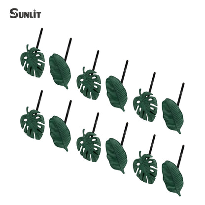 Tropical Leaf Decorative Shower Curtain Hooks, Green Botanical Shower Curtain Rings with Black Hooks, Resin, Monstera Deliciosa Leaves Shower Curtain Hangers for Bathroom, Set of 12