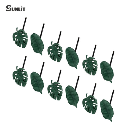 Tropical Leaf Decorative Shower Curtain Hooks Green Botanical Shower Curtain Rings, Resin, Monstera Deliciosa Leaves Shower Curtain Hangers for Bathroom, Set of 12