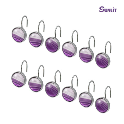 Sunlit Round Crystal Glass Decorative Shower Curtain Hooks, Rust Proof Oil Rubbed Metal Shower Curtain Rings-12 Pack, Gradient Blue
