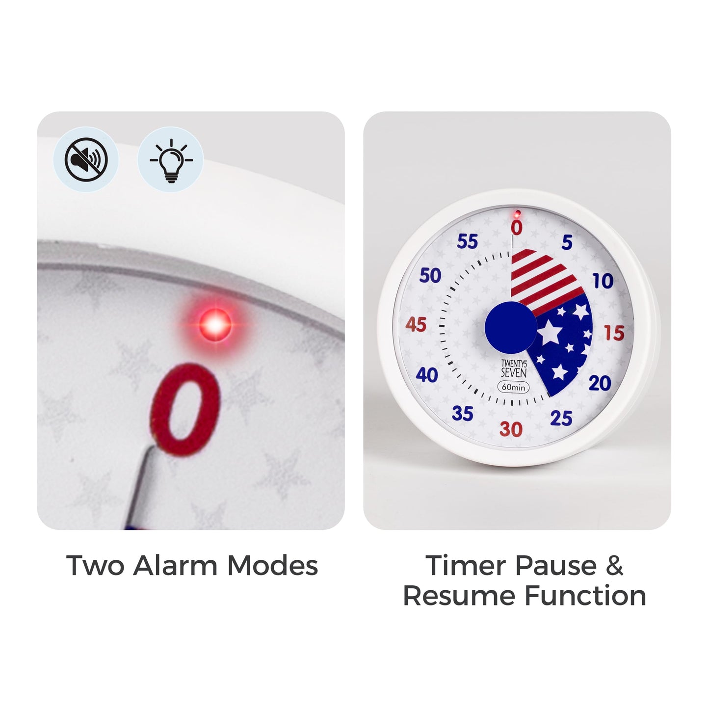 TWENTY5 SEVEN Countdown Timer 3 inch, Silent 60 Minute 1 Hour Visual Timer with Pause Function, Magnetic Classroom Teaching Tool Office Meeting, Countdown Clock for Kids Time Management, Blue Stars