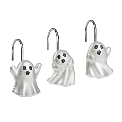 Sunlit Ghost Shower Curtain Hooks, Home Decorative Shower Curtain Rings for Bathroom, Halloween Shower Curtain Hangers Bathroom Accessories, Set of 12, Golden