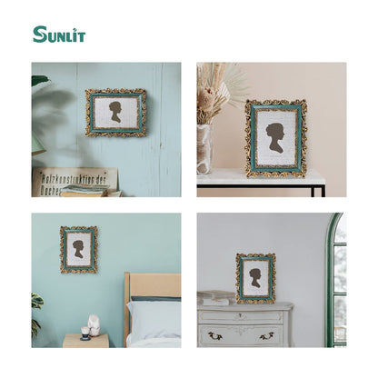 Sunlit Vintage Picture Frame 4x6 Inch, Luxury Antique Photo Frames with Glass Front, Photo Display, Tabletop Wall Hanging, Gift Ideas, Retro Blue and Gold