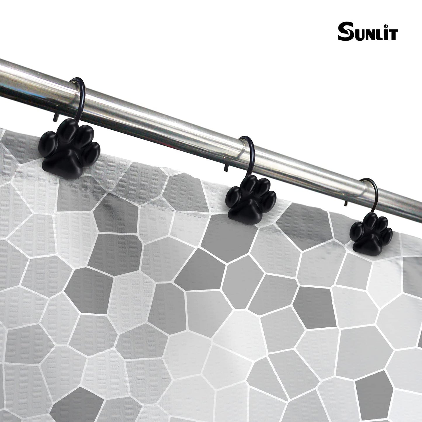 Sunlit Fashion Design Cute Paw Print Polished Double Shower Curtain Hooks for Dog Cat and Bear, Rust Proof Oil Rubbed Metal Shower Curtain Rings-12 Pack