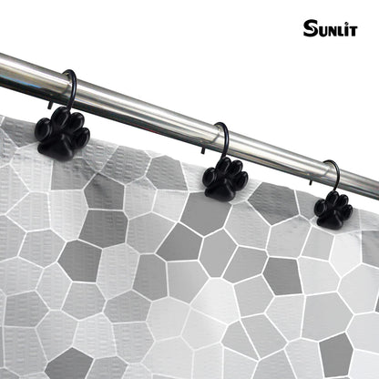 Sunlit Fashion Design Cute Paw Print Polished Double Shower Curtain Hooks for Dog Cat and Bear, Rust Proof Oil Rubbed Metal Shower Curtain Rings-12 Pack