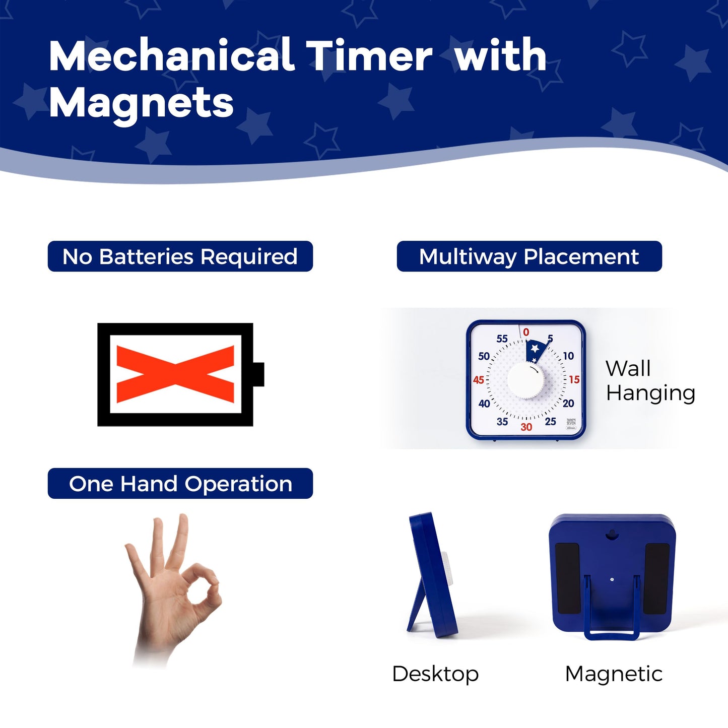 TWENTY5 SEVEN Countdown Timer 7.5 inch; 60 Minute 1 Hour Visual Timer – Classroom Teaching Tool Office Meeting, Mechanical Countdown Clock for Kids Exam Time Management Magnetic, Sky Blue