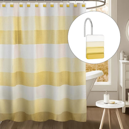 Sunlit Ombre Yellow Decorative Shower Curtain Hooks, Yellow White Gradient Shower Curtain Rings, Resin, Bathroom Decoration Stripes Shower Curtain Hangers, 12 Pack