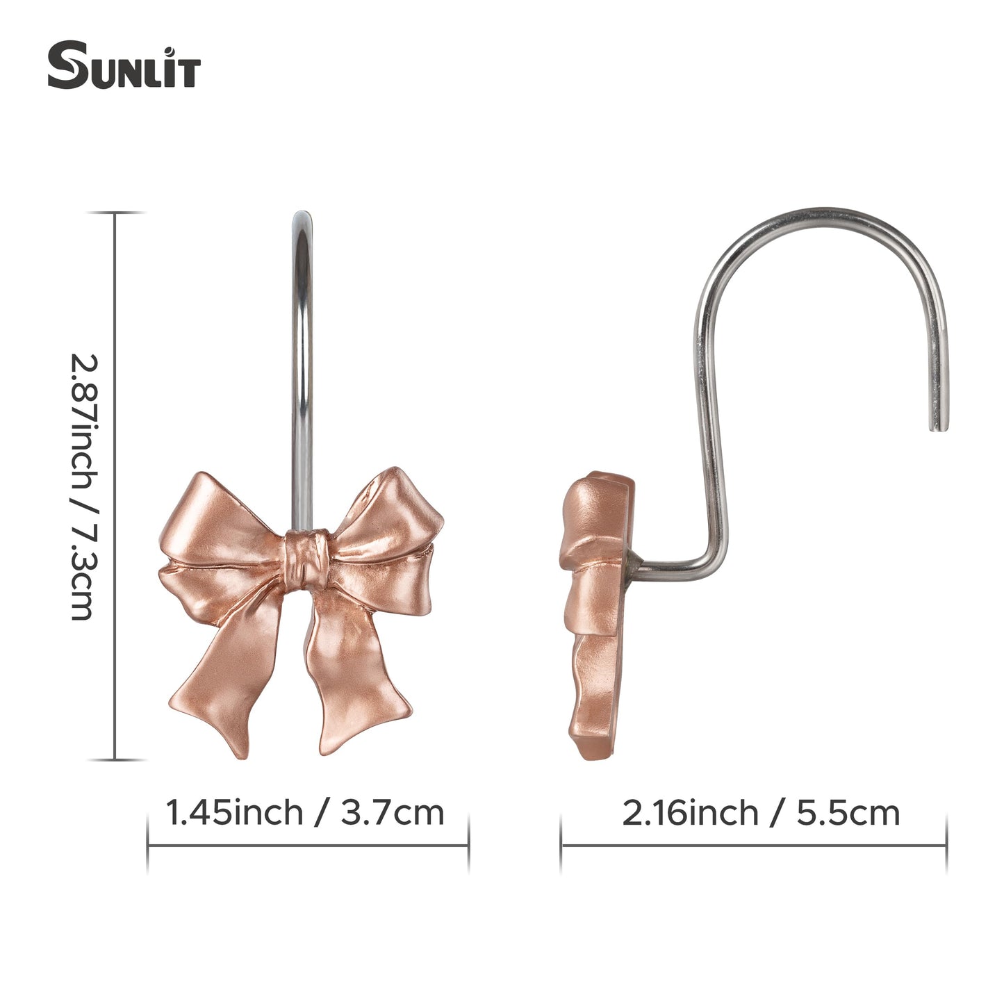 Sunlit Cute Bow Knot Shower Curtain Hooks, Home Decorative Shower Curtain Rings for Bathroom, Resin Shower Curtain Hangers Bathroom Accessories, Set of 12, Pink