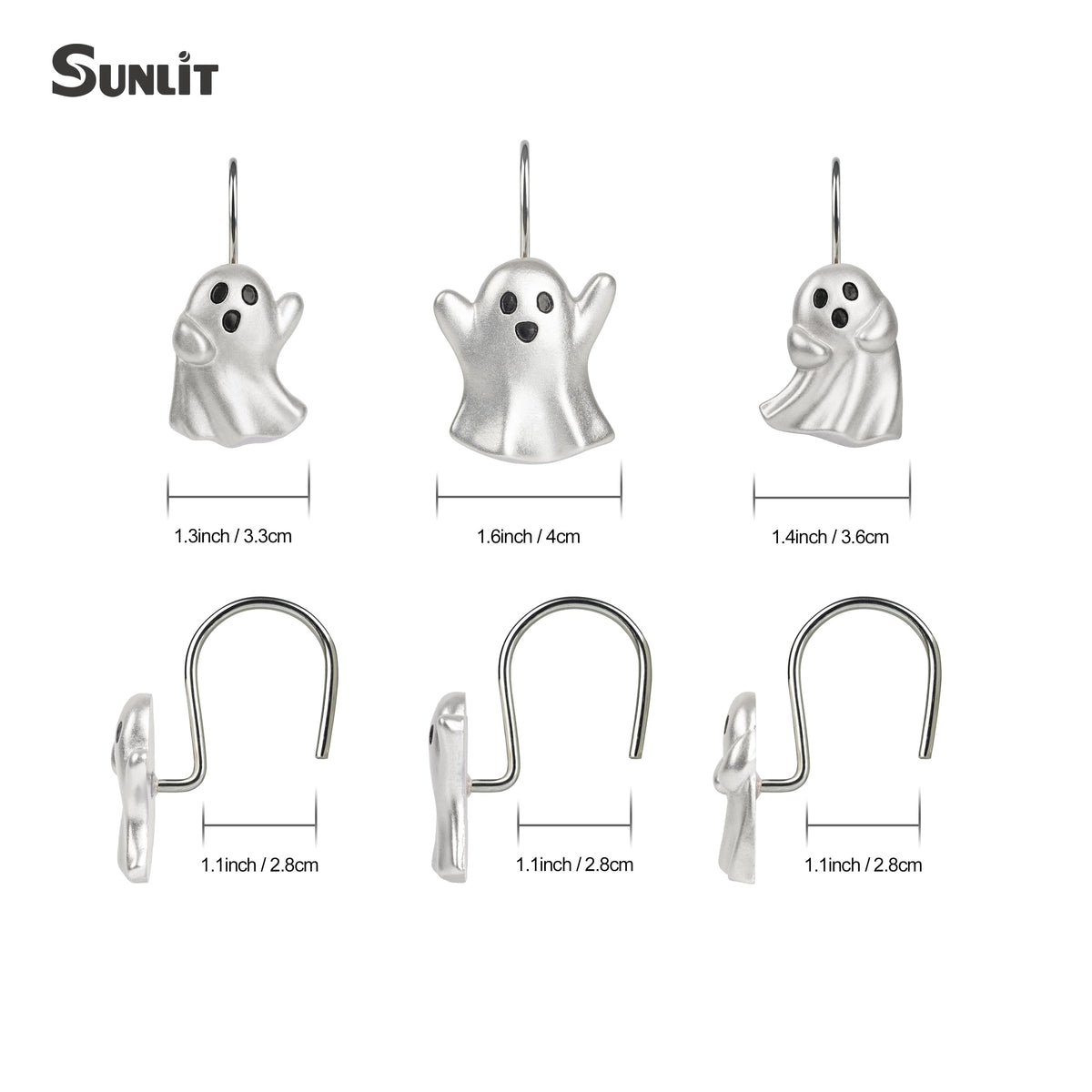 Sunlit Ghost Shower Curtain Hooks, Home Decorative Shower Curtain Rings for Bathroom, Halloween Shower Curtain Hangers Bathroom Accessories, Set of 12, Golden