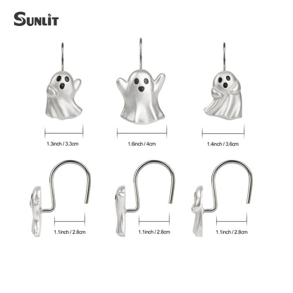 Sunlit Ghost Shower Curtain Hooks, Home Decorative Shower Curtain Rings for Bathroom, Halloween Shower Curtain Hangers Bathroom Accessories, Set of 12, Golden