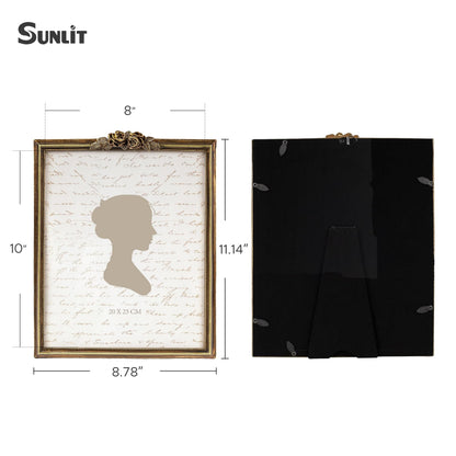 Sunlit Vintage Picture Frame 5x7 Inch, Luxury Antique Photo Frames with Glass Front, Luxury Photo Display, Tabletop Wall Hanging, Gift Ideas, Golden Rose