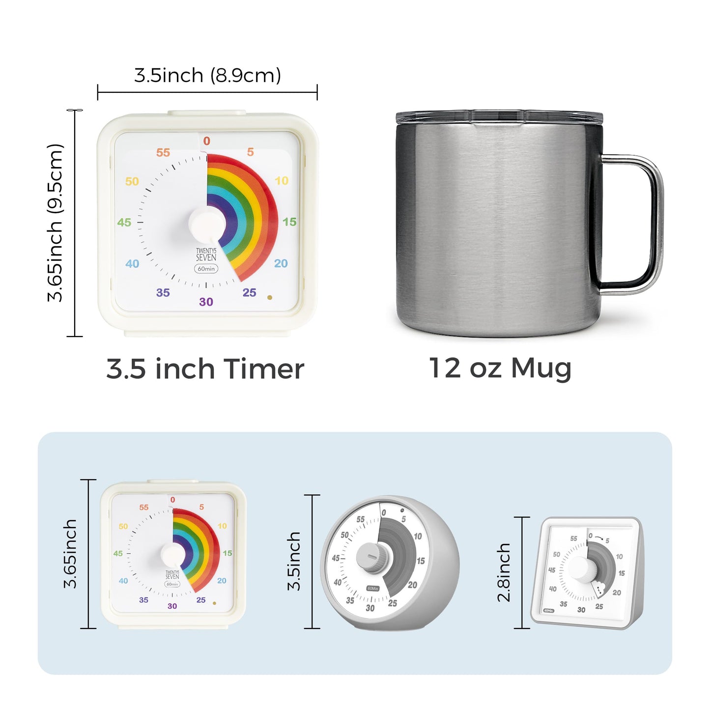 TWENTY5 SEVEN Countdown Timer, 60 Minute 1 Hour Silent Visual Timer, Magnetic Classroom Teaching Tool Office Meeting, Countdown Clock for Kids Time Management, Rainbow