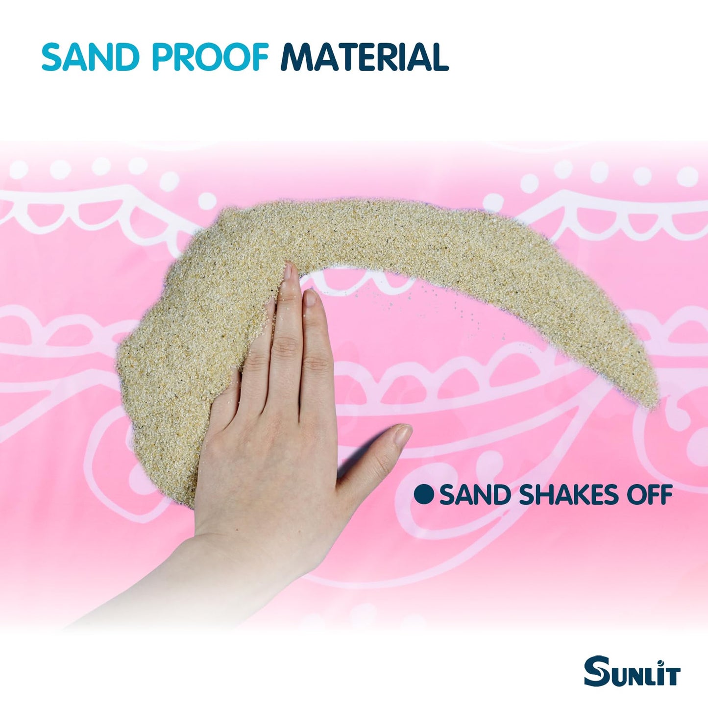 Sunlit Silky Soft Sand Proof Beach Blanket 106"x81" / 85"x72" Sand Proof Mat with Corner Pockets and Mesh Bag for Beach Party, Travel, Camping and Outdoor Music Festival, Mandala