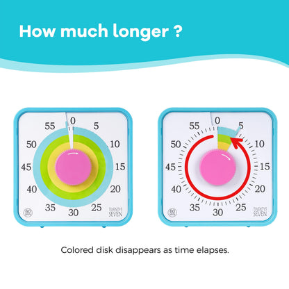 TWENTY5 SEVEN Countdown Timer 7.5 inch; 60 Minute 1 Hour Visual Timer – Classroom Teaching Tool Office Meeting, Mechanical Countdown Clock for Kids Exam Time Management Magnetic, Sky Blue