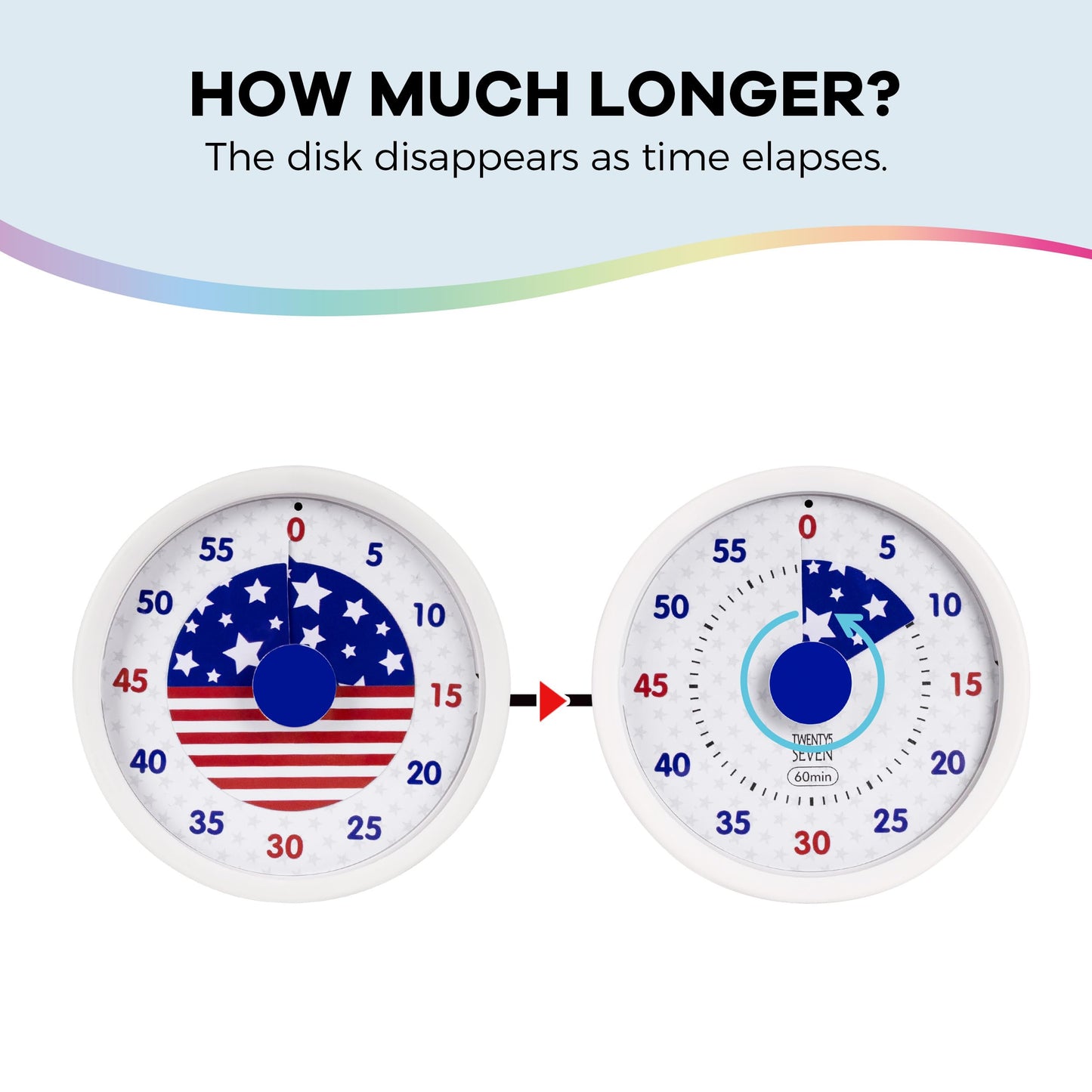 TWENTY5 SEVEN Countdown Timer 3 inch, Silent 60 Minute 1 Hour Visual Timer with Pause Function, Magnetic Classroom Teaching Tool Office Meeting, Countdown Clock for Kids Time Management, Blue Stars