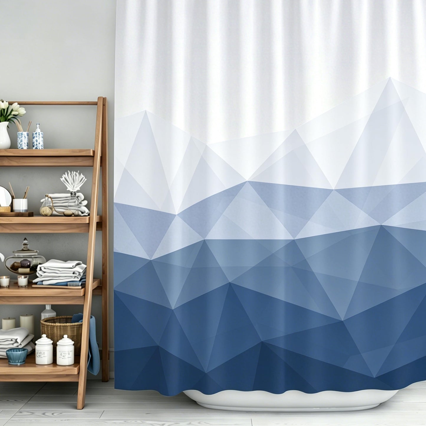 Sunlit Design 36 x 72 Inches Ombre Blue Small Stall Shower Curtain RV Half Size Narrow Bathroom Curtains Contemporary Geometric Fabric Bathroom Decor