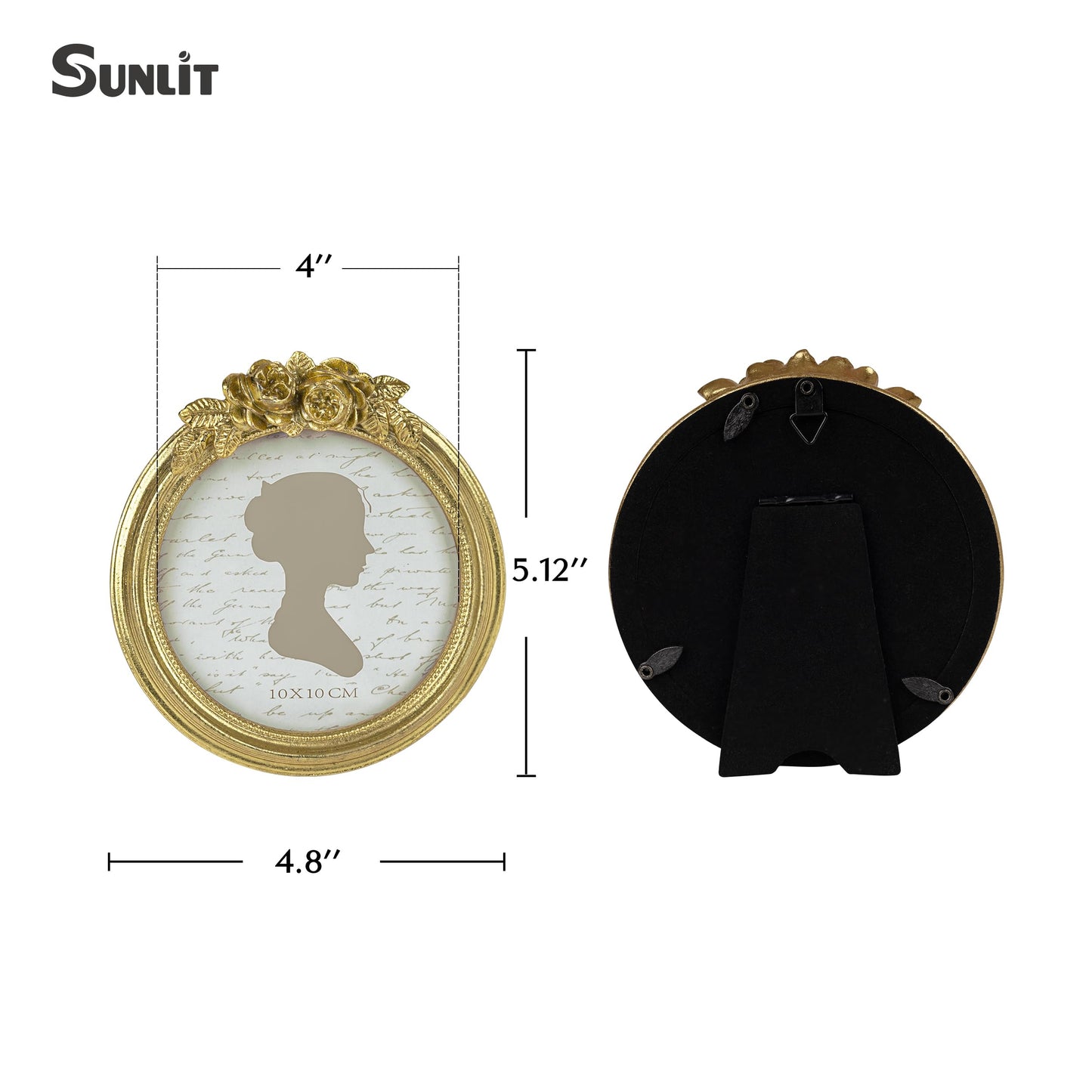 Sunlit Vintage Picture Frame 4x4 Inch, Luxury Antique Photo Frames with Glass Front, Luxury Photo Display, Tabletop Wall Hanging, Gift Ideas, Golden Rose