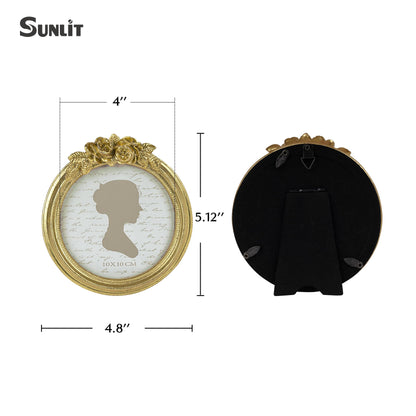 Sunlit Vintage Picture Frame 4x4 Inch, Luxury Antique Photo Frames with Glass Front, Luxury Photo Display, Tabletop Wall Hanging, Gift Ideas, Golden Rose